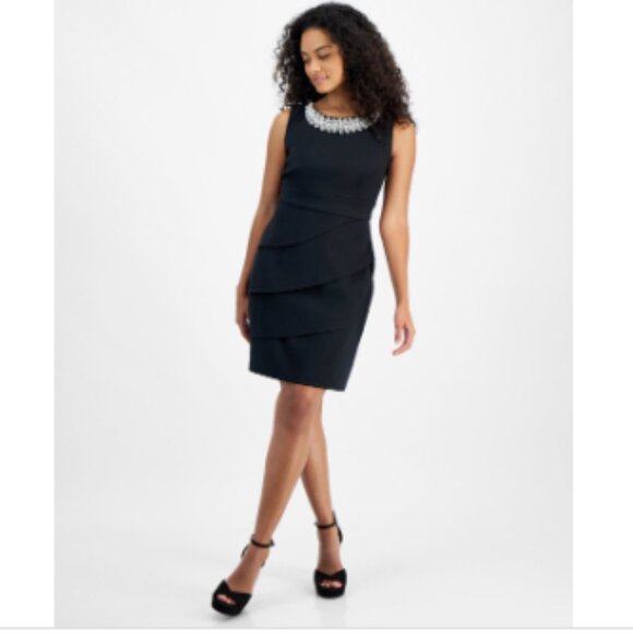 Petites Womens Embellished Polyester Cocktail Dress - Picture 3 of 3